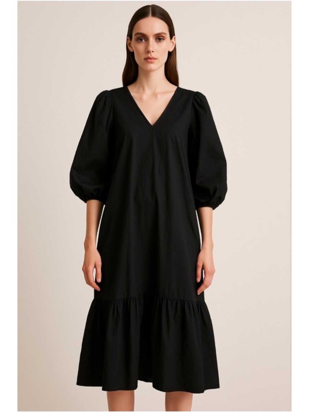 a new day Black Puff Sleeve Midi Dress